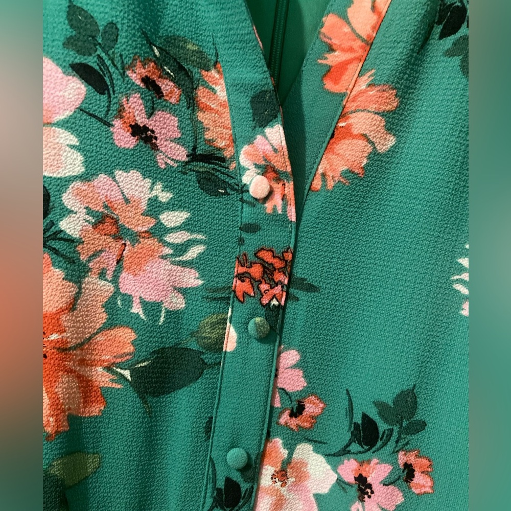Green and pink floral tank midi dress. - Picture 3 of 5
